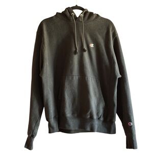 Champion Reverse Weave black pullover downstring hoodie size M logo